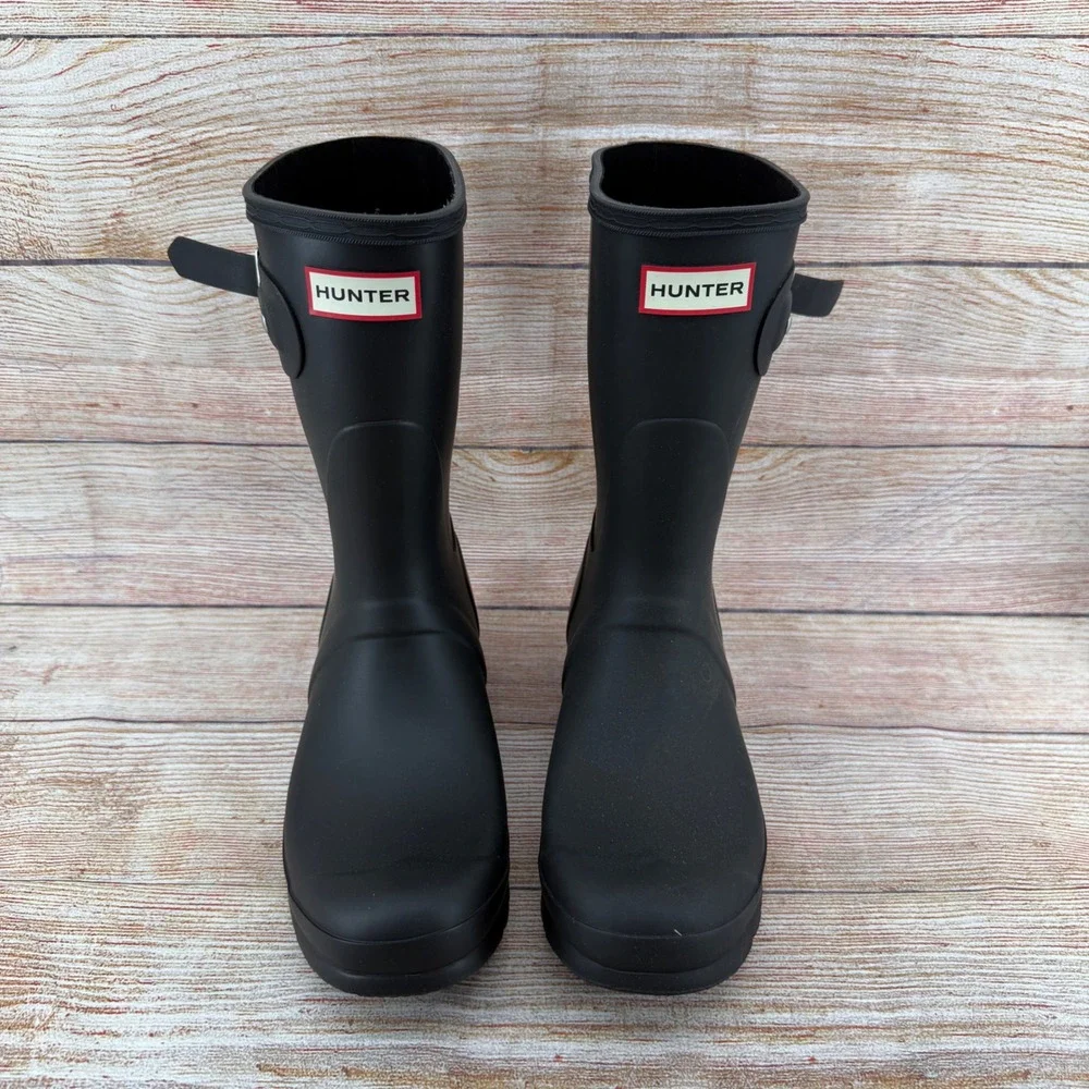 Hunter‎ Original Short Black Matte Rain Boots Womens 9 WFS1000RMA-O